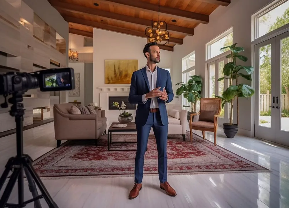 Realtor recording a video inside a home for sale in the United States