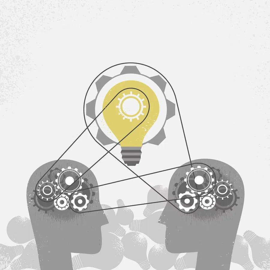 Illustration of a light bulb connected to gears, representing strategy